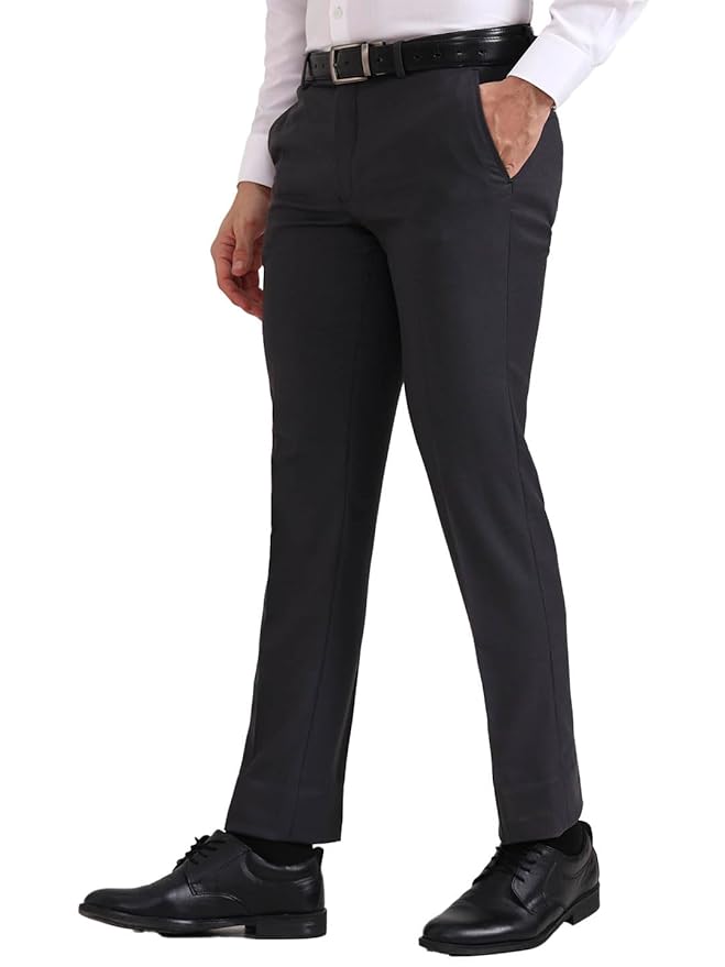 Men's Slim Fit Solid Formal Trouser, Light Grey Blended Fabric, Comfortable & Stylish Office Wear, Professional Look - Image 5