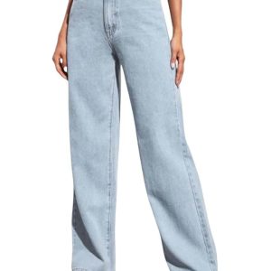 KOTTY Women’s High Waist Denim Jeans | Straight, Relaxed & Wide Leg Fit | Light Blue, Dark Blue & Black | Casual Regular Length Fashion Wear