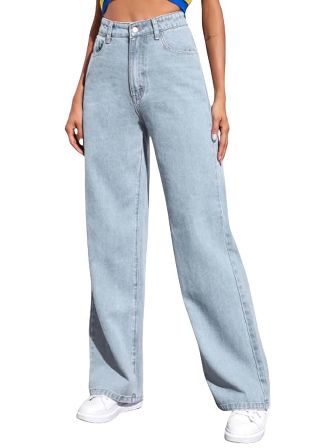 KOTTY Women’s High Waist Denim Jeans | Straight, Relaxed & Wide Leg Fit | Light Blue, Dark Blue & Black | Casual Regular Length Fashion Wear