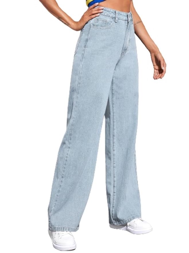 KOTTY Women’s High Waist Denim Jeans | Straight, Relaxed & Wide Leg Fit | Light Blue, Dark Blue & Black | Casual Regular Length Fashion Wear - Image 3