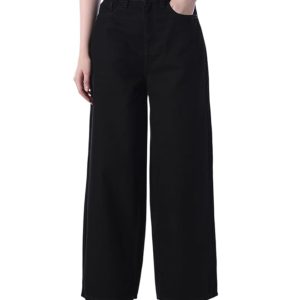ONLY Women's Solid Wide Leg High Rise Black Jeans