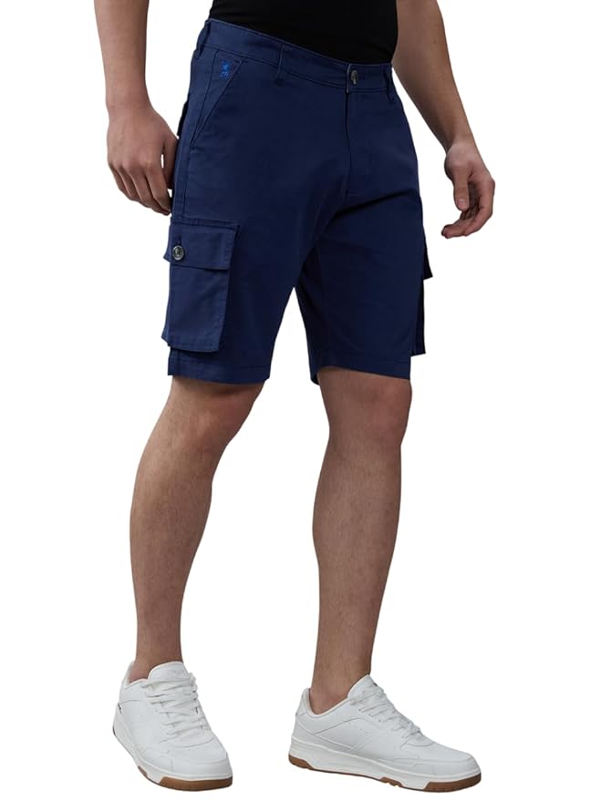 Giordano Men's Mid Rise Regular Fit Solid Knee Length Cotton 6 Pockets Cargo Shorts