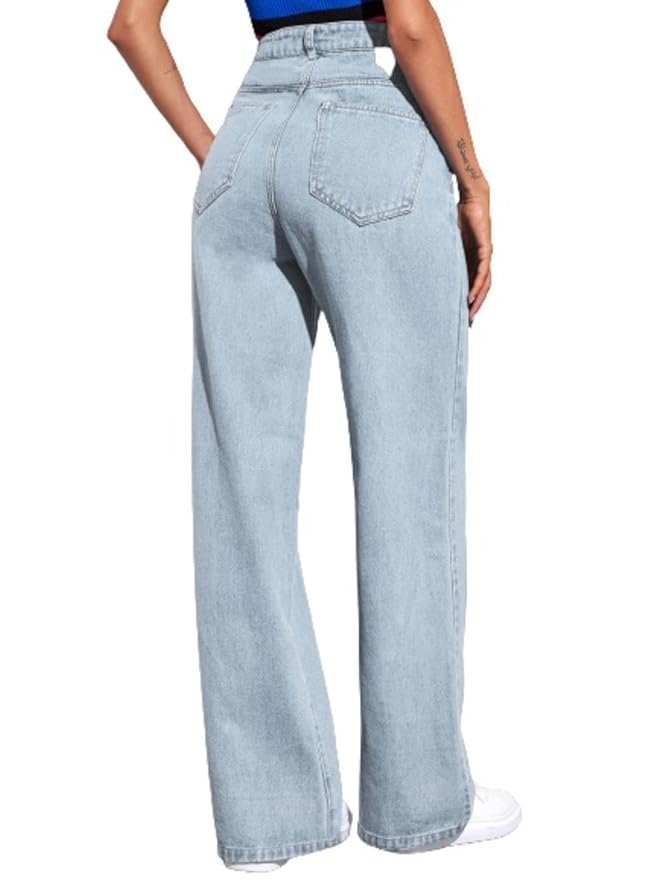 KOTTY Women’s High Waist Denim Jeans | Straight, Relaxed & Wide Leg Fit | Light Blue, Dark Blue & Black | Casual Regular Length Fashion Wear - Image 2