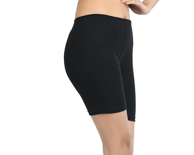 ASTRA Black Cotton Cycling Shorts for Girls, Women & Kids, Soft Stretchable Waistband Shorts for Yoga, Jogging, School Wear & Under Dress Use, Pack of 1 - Image 3