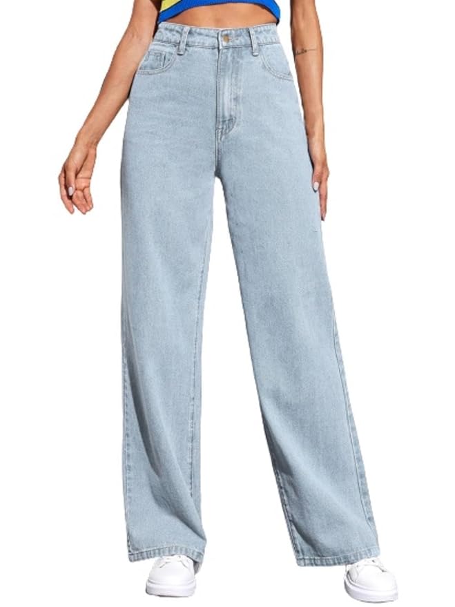 KOTTY Women’s High Waist Denim Jeans | Straight, Relaxed & Wide Leg Fit | Light Blue, Dark Blue & Black | Casual Regular Length Fashion Wear - Image 4