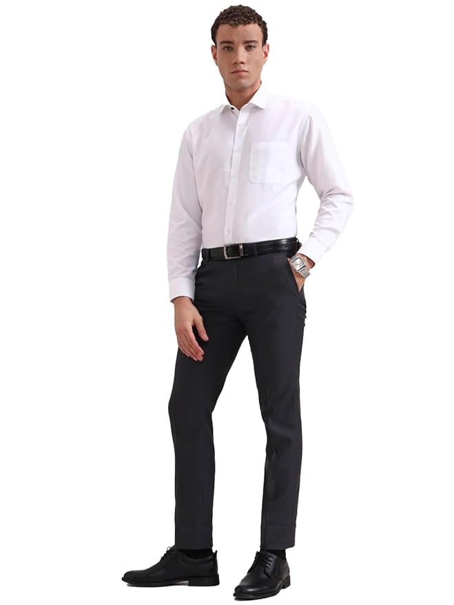Men's Slim Fit Solid Formal Trouser, Light Grey Blended Fabric, Comfortable & Stylish Office Wear, Professional Look - Image 3