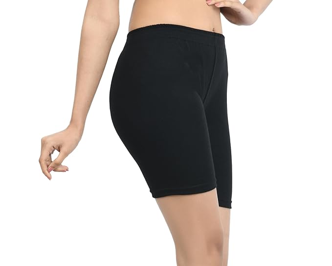 ASTRA Black Cotton Cycling Shorts for Girls, Women & Kids, Soft Stretchable Waistband Shorts for Yoga, Jogging, School Wear & Under Dress Use, Pack of 1 - Image 4