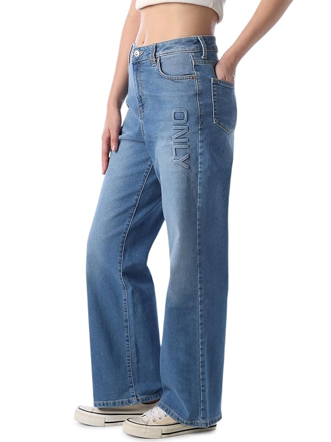 ONLY Women Typographic Straight Fit High-Rise Blue Jeans - Image 2
