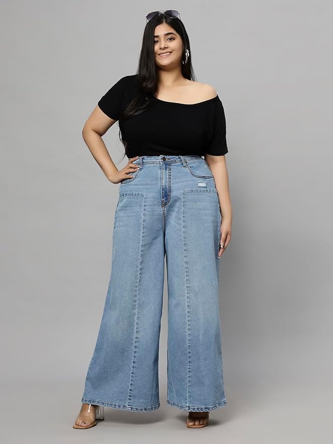 TURNING BLUE Extra Wide High Rise Stretchable Plus Size Jeans for Women - Image 2