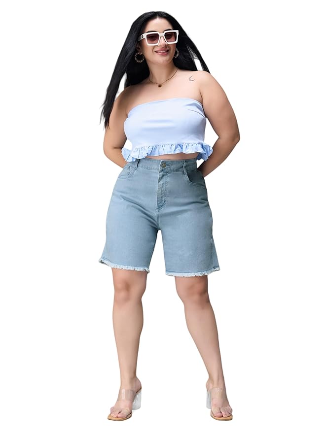 Miss Chase A+ Women's Regular High Rise Above Knee Stretchable Denim Shorts