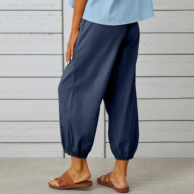 Women's Casual Lantern Tapered Harem Pants Loose Fit Style Flax Ankle Trousers Summer Baggy Slacks with Pocket - Image 5