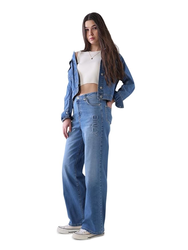 ONLY Women Typographic Straight Fit High-Rise Blue Jeans - Image 5