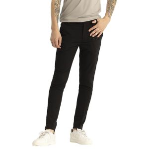 SNITCH Yann Black Plain Slim Fit Trousers