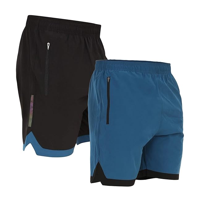 NINQ Mens 2 Pack Polyester Yoga Short Men Summer Running Gym Sports Shorts with Pockets Shorts for Men (in, Alpha, M, Regular, Black)