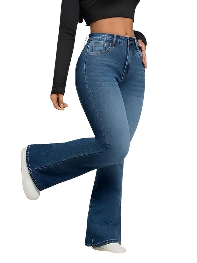 Ben Martin Women’s High Waist Jeans || Flared Bell Bottom Bootcut Pants || Wide Leg Stretch Denim – Perfect for Travel, Party & Everyday Use – Sizes 26–40 (2)