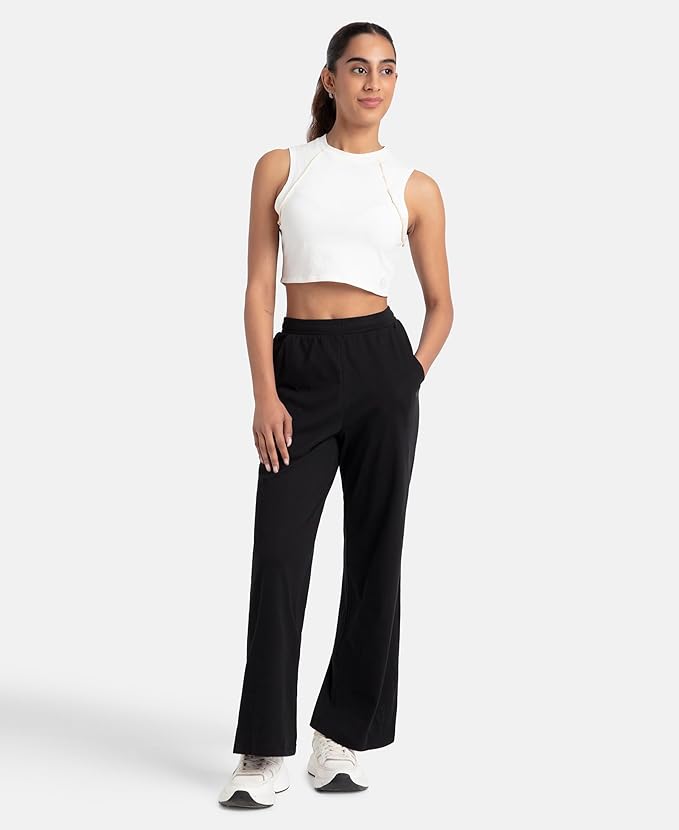 Jockey A158 Women's Super Combed Cotton Rich Straight Fit Mid Rise Wide Leg Pants - Image 3