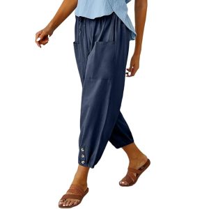 Women's Casual Lantern Tapered Harem Pants Loose Fit Style Flax Ankle Trousers Summer Baggy Slacks with Pocket