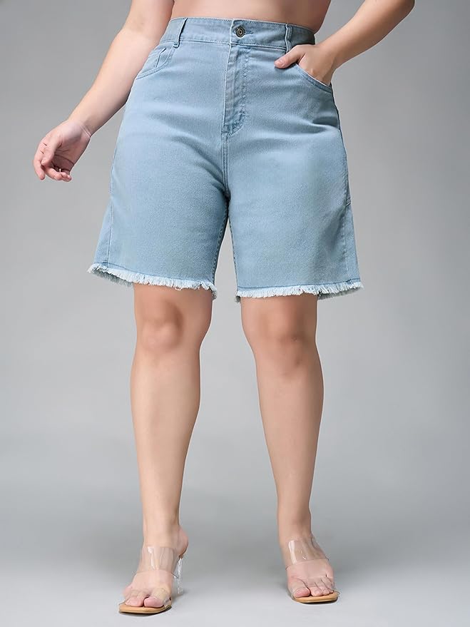 Miss Chase A+ Women's Regular High Rise Above Knee Stretchable Denim Shorts - Image 2