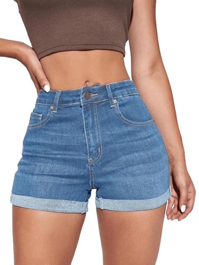 Aahwan Grey Essnce Zipper Fly Cuffed Hem Denim Casual Summer Shorts Women's & Girls