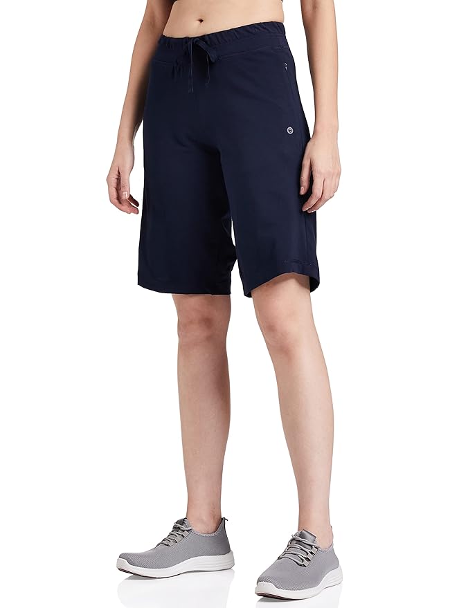 Enamor Mid Rise Knee Length Drawstring Closure City Shorts for Women - Slim Fit, Soft and Breathable Cotton - E044