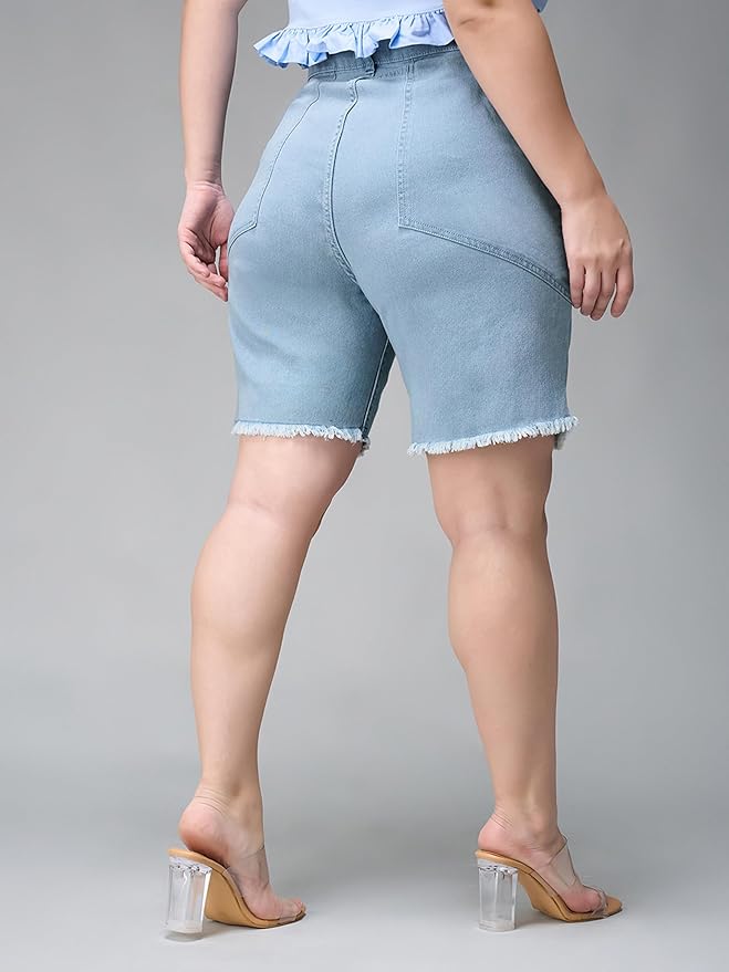 Miss Chase A+ Women's Regular High Rise Above Knee Stretchable Denim Shorts - Image 3