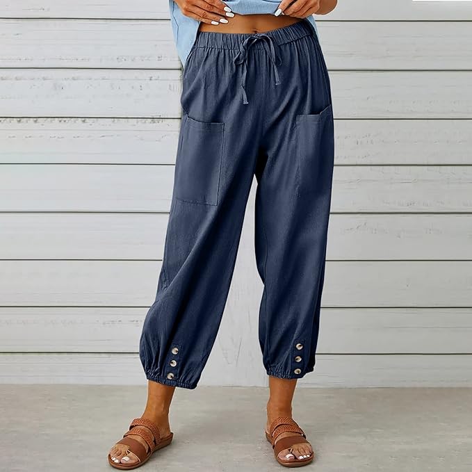 Women's Casual Lantern Tapered Harem Pants Loose Fit Style Flax Ankle Trousers Summer Baggy Slacks with Pocket - Image 3