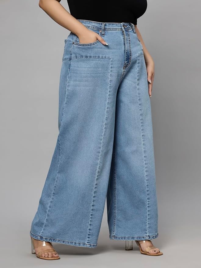 TURNING BLUE Extra Wide High Rise Stretchable Plus Size Jeans for Women - Image 4