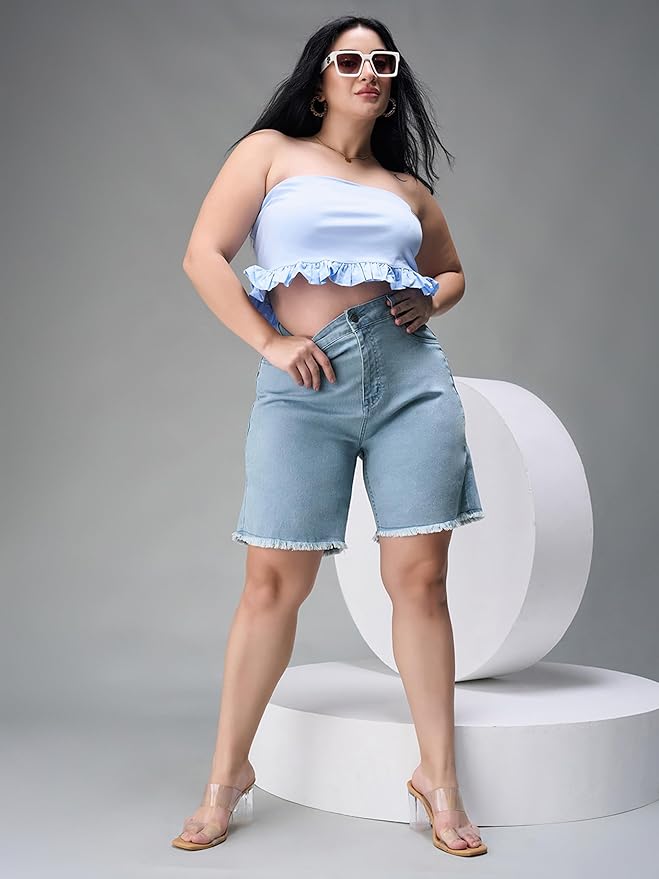 Miss Chase A+ Women's Regular High Rise Above Knee Stretchable Denim Shorts - Image 4