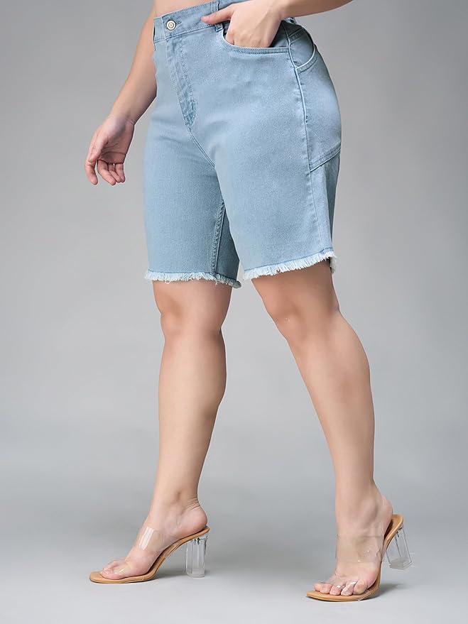 Miss Chase A+ Women's Regular High Rise Above Knee Stretchable Denim Shorts - Image 5