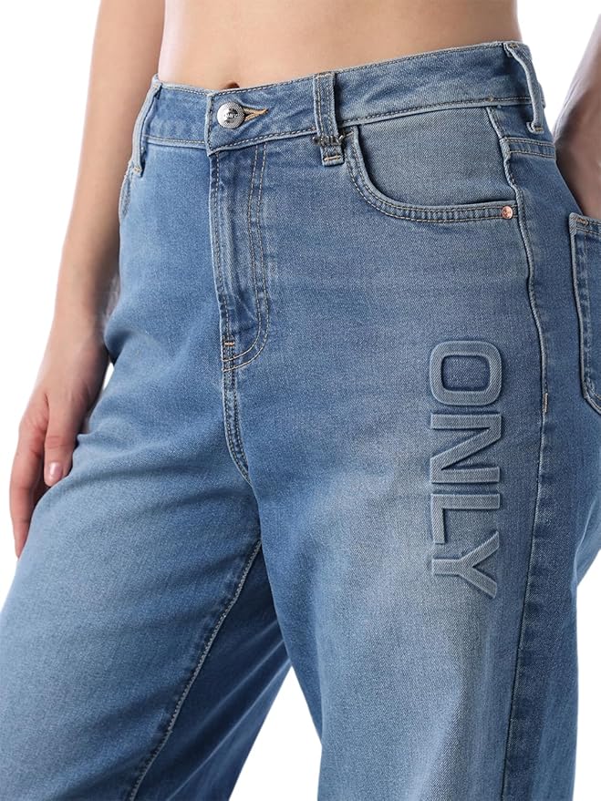 ONLY Women Typographic Straight Fit High-Rise Blue Jeans - Image 6
