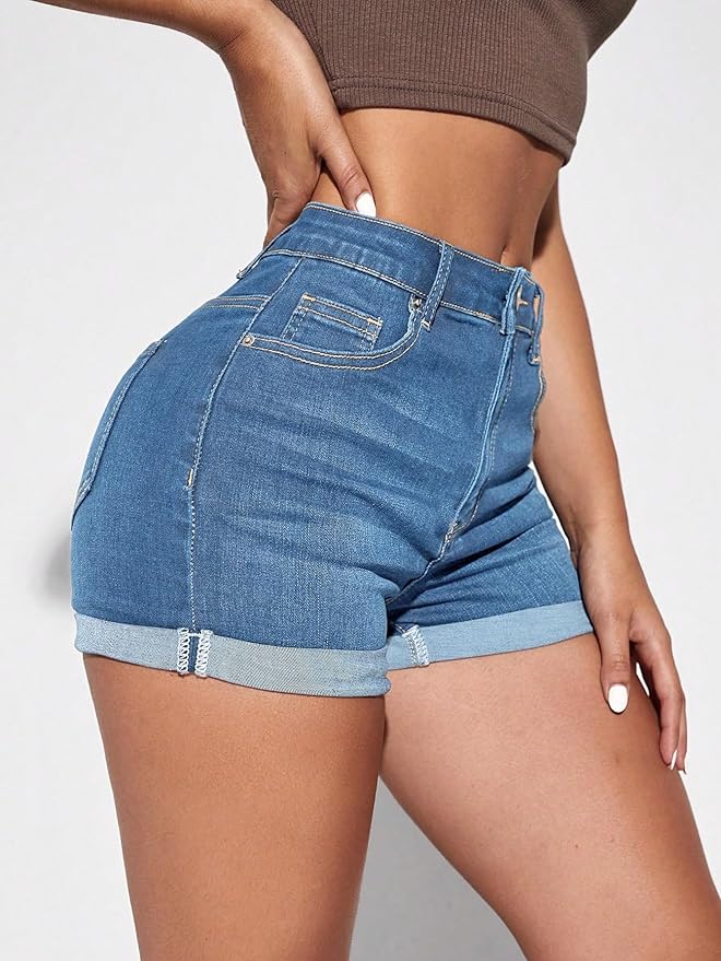 Aahwan Grey Essnce Zipper Fly Cuffed Hem Denim Casual Summer Shorts Women's & Girls - Image 4