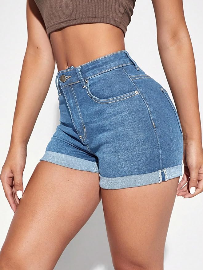 Aahwan Grey Essnce Zipper Fly Cuffed Hem Denim Casual Summer Shorts Women's & Girls - Image 3